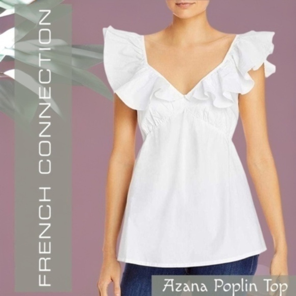 FRENCH CONNECTION NWT Azana Sleeveless V-Neck Square Back Ruffle Poplin Top/12